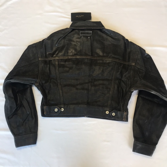 Rag and Bone Cropped Denim Trucker Jacket Clear Coated Made in USA - Picture 10 of 15